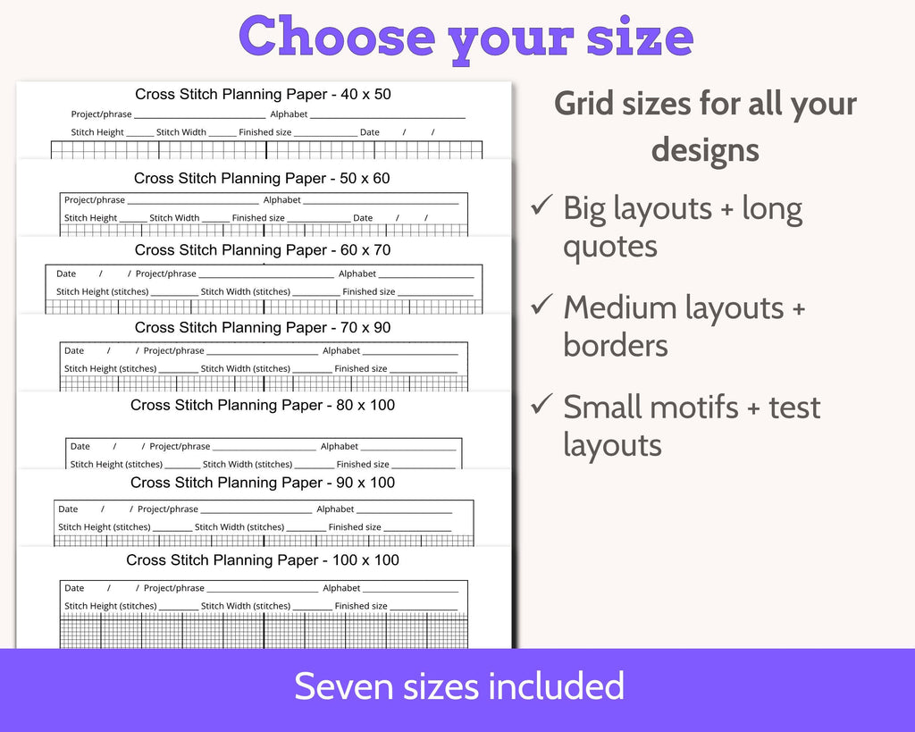 Cross Stitch Planning Graph Paper, Instant Digital PDF Download