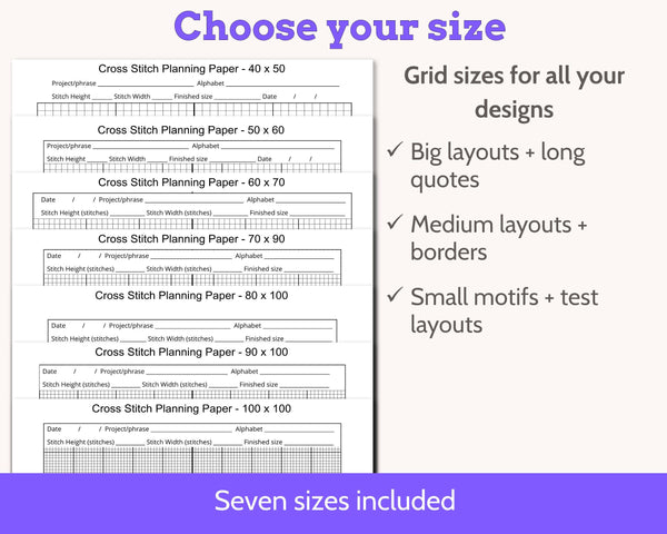 Cross Stitch Planning Graph Paper, Instant Digital PDF Download
