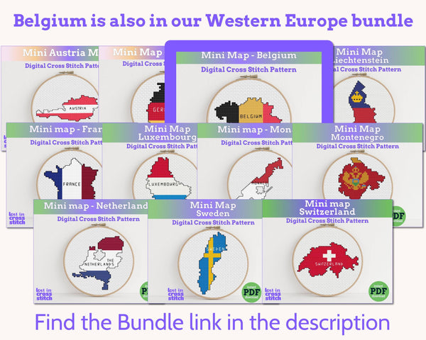 Belgium Cross Stitch Pattern: Tiny Flag Map