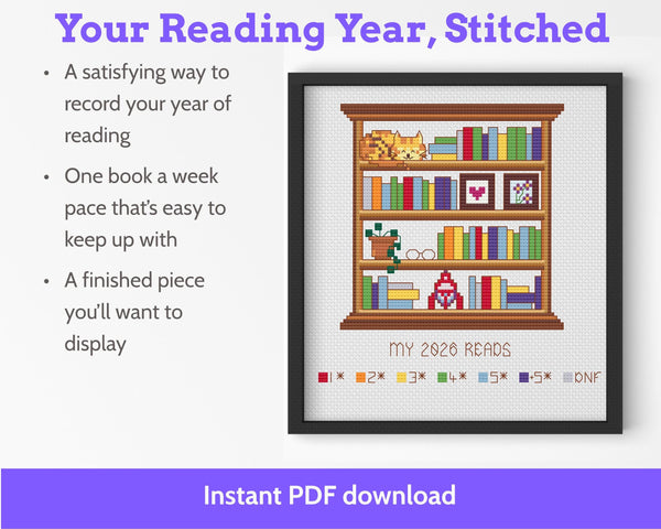 Cross Stitch Reading Tracker Pattern, 52 Books PDF