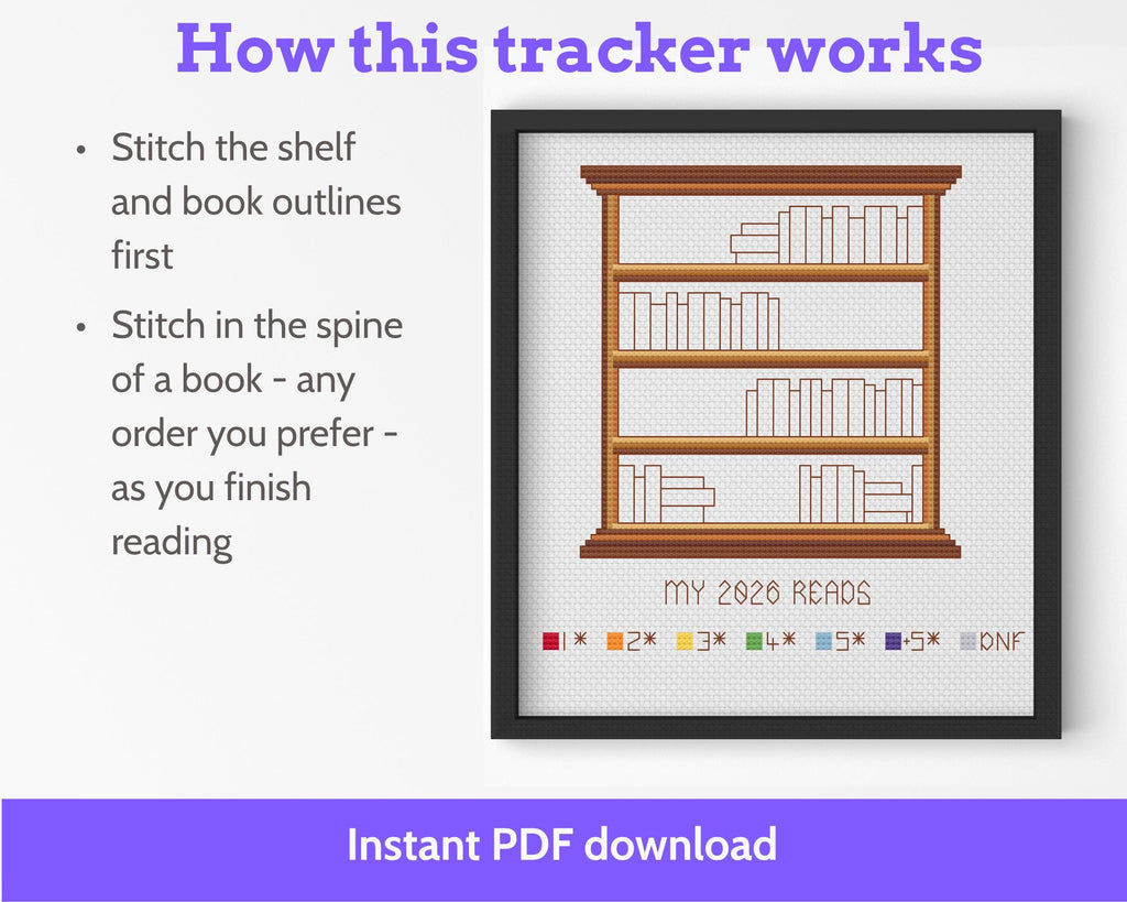 Cross Stitch Reading Tracker Pattern, 52 Books PDF