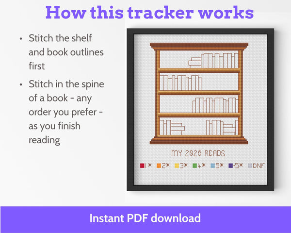 Cross Stitch Reading Tracker Pattern, 52 Books PDF