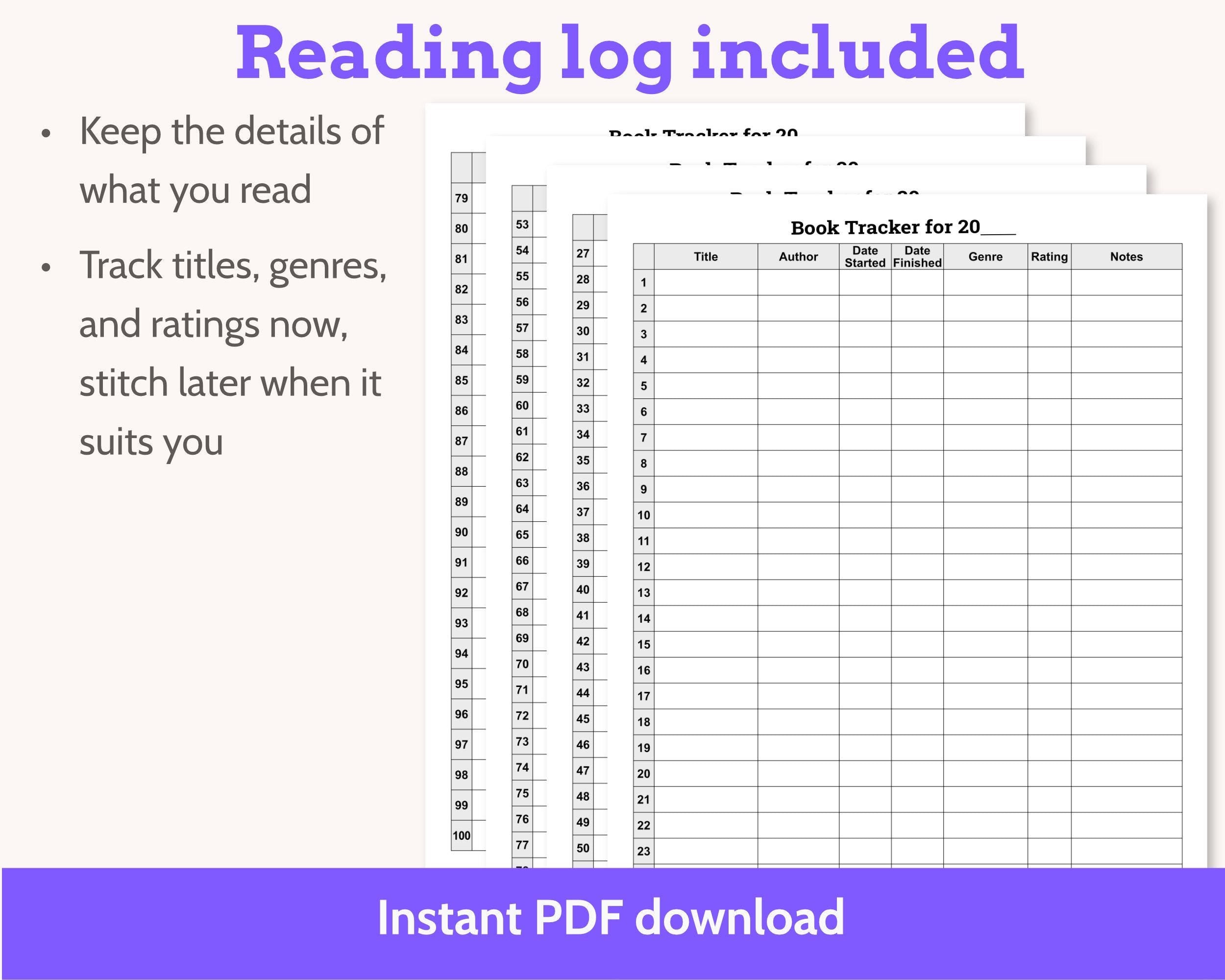 Cross Stitch Reading Tracker Pattern, 52 Books PDF