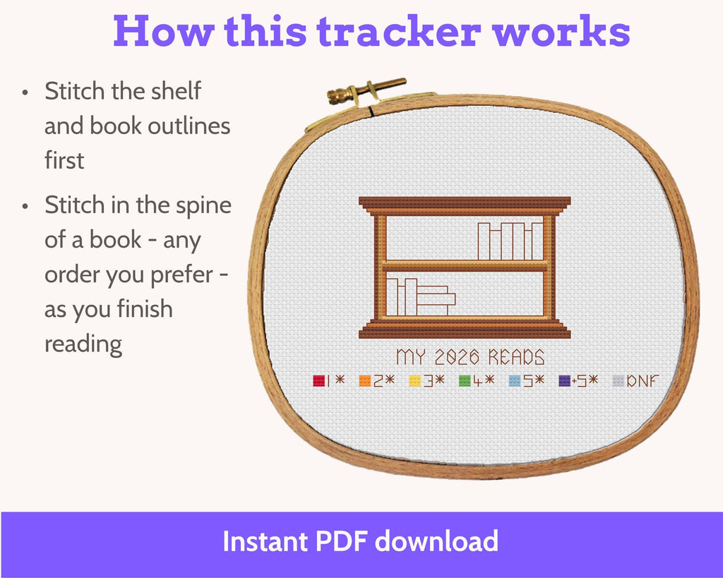 Cross Stitch Reading Tracker Pattern, 12 Books PDF