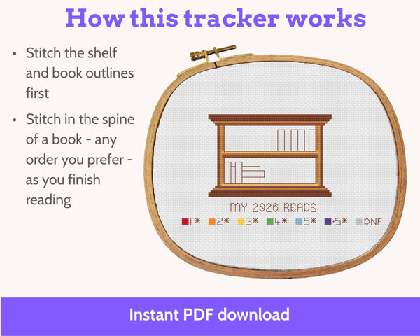 Cross Stitch Reading Tracker Pattern, 12 Books PDF