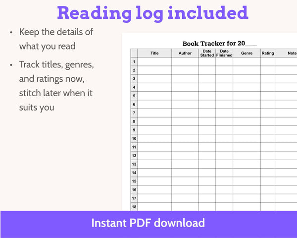 Cross Stitch Reading Tracker Pattern, 12 Books PDF