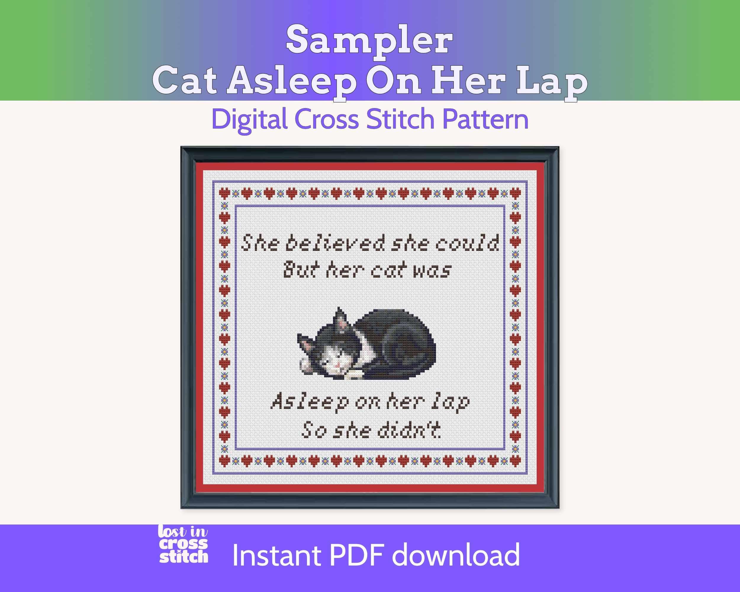 She Believed She Could But Her Cat Was Asleep Cross Stitch Pattern PDF (Tuxedo) Main image