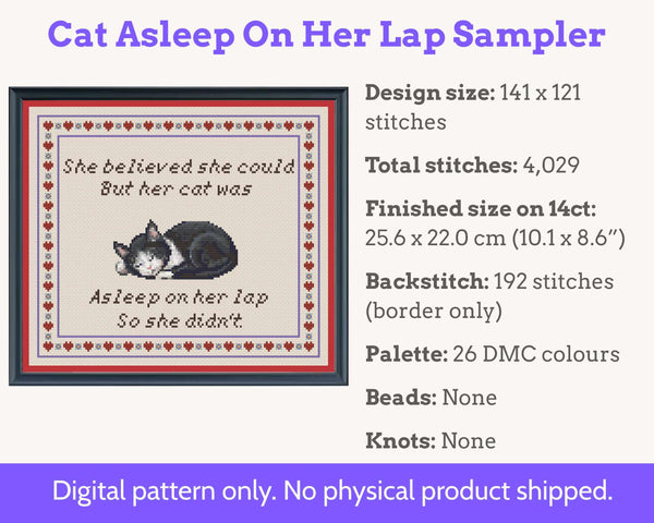 She Believed She Could But Her Cat Was Asleep Cross Stitch Pattern PDF (Tuxedo)