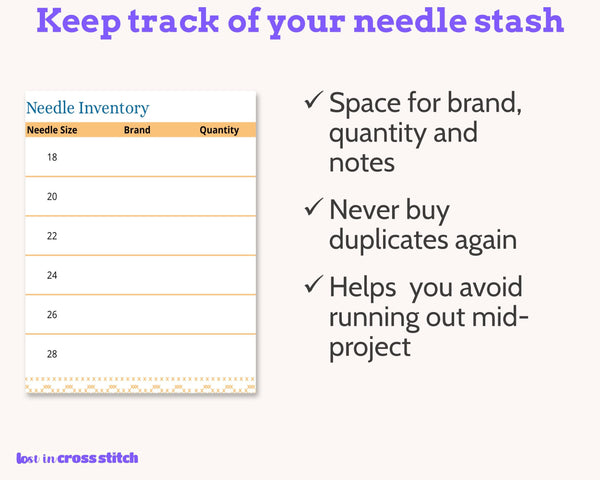 Cross Stitch Needle Inventory and Selection Chart PDF