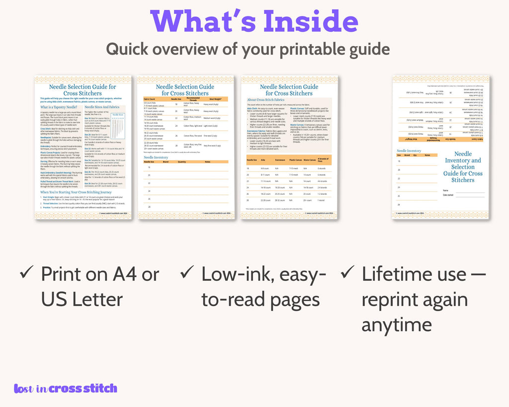 Cross Stitch Needle Inventory and Selection Chart PDF