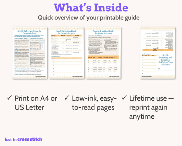 Cross Stitch Needle Inventory and Selection Chart PDF