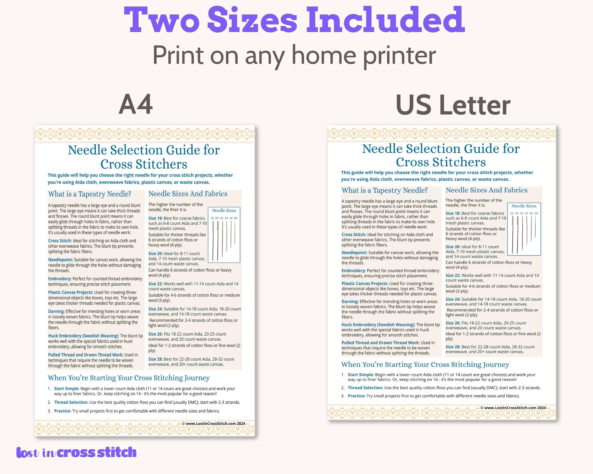 Cross Stitch Needle Inventory and Selection Chart PDF