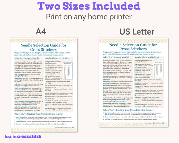 Cross Stitch Needle Inventory and Selection Chart PDF