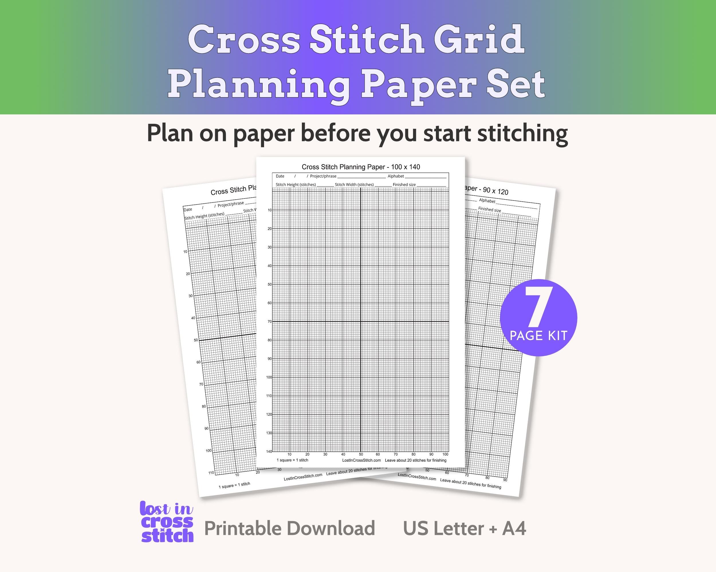 Cross Stitch Planning Graph Paper, Instant Digital PDF Download Main image