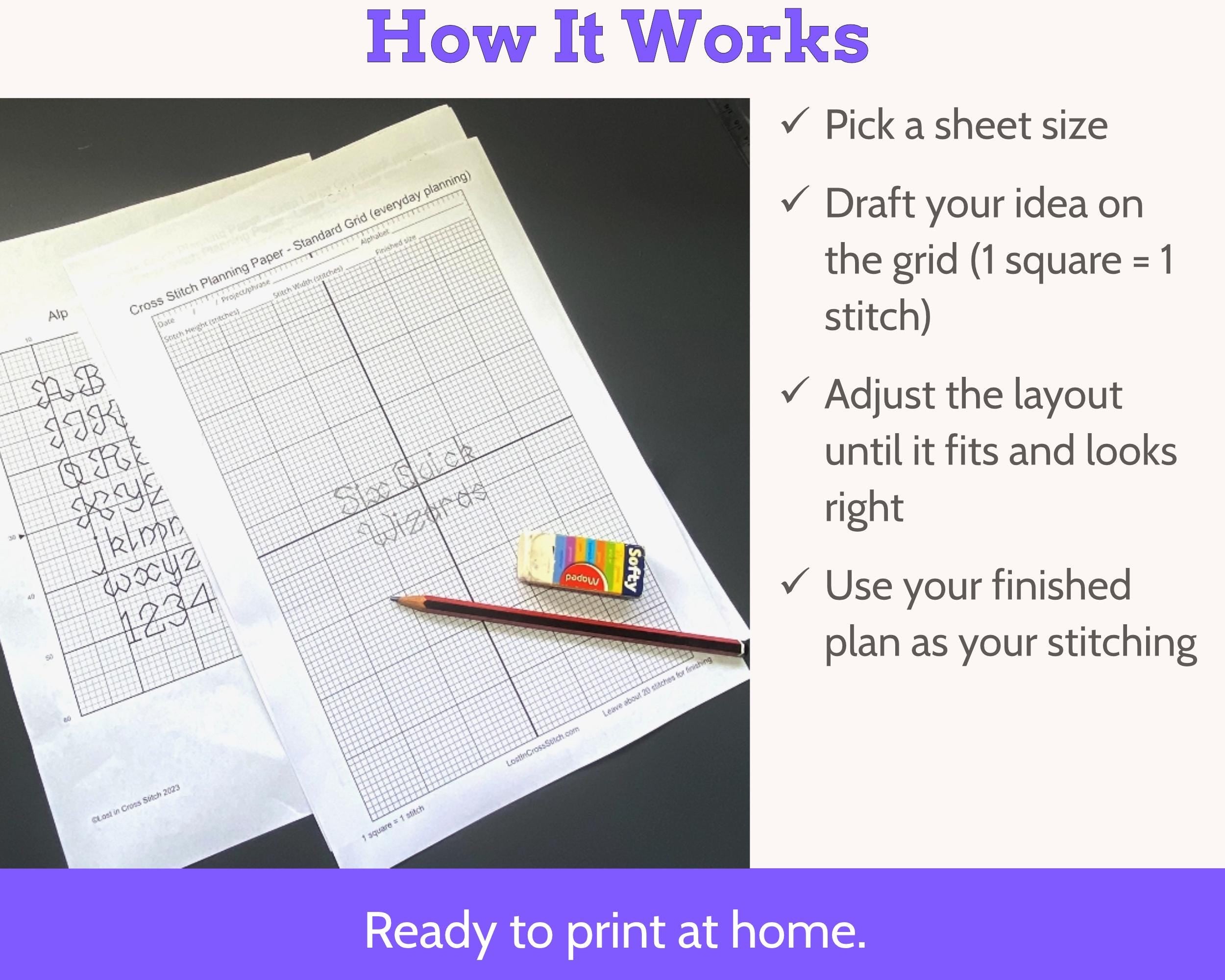 Cross Stitch Planning Graph Paper, Instant Digital PDF Download