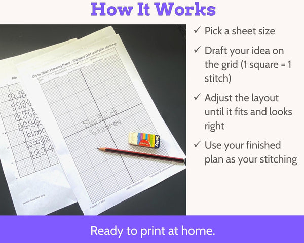 Cross Stitch Planning Graph Paper, Instant Digital PDF Download