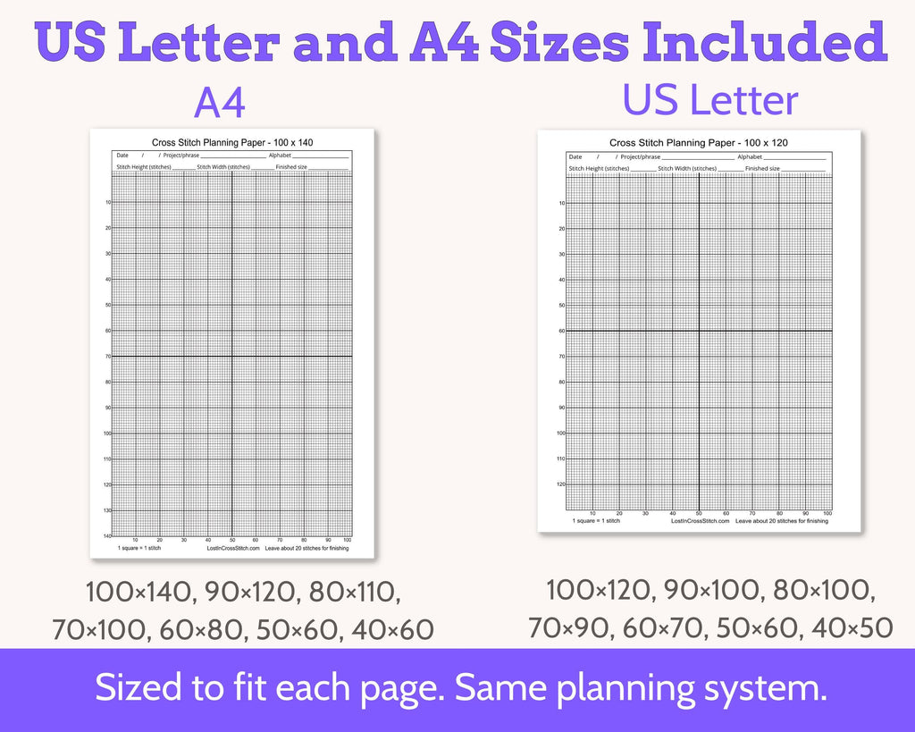 Cross Stitch Planning Graph Paper, Instant Digital PDF Download