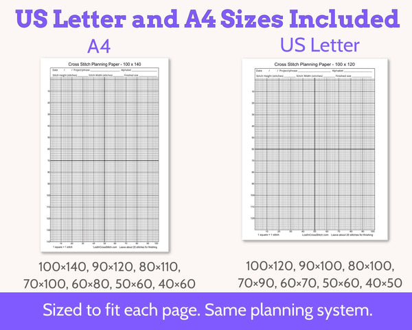 Cross Stitch Planning Graph Paper, Instant Digital PDF Download