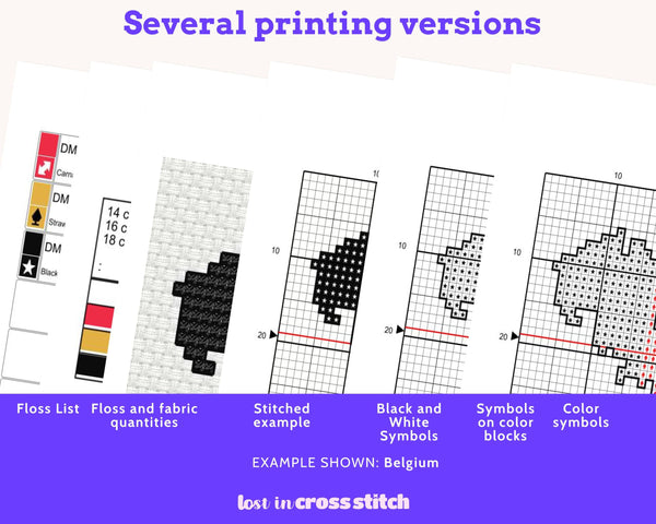 Western Europe Cross Stitch Pattern Bundle: 9 Mini Flag Map Patterns