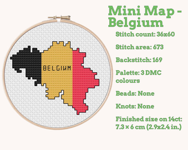 Belgium Cross Stitch Pattern: Tiny Flag Map