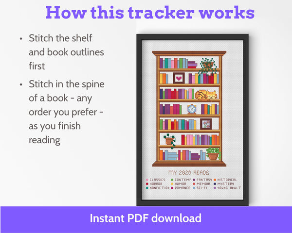 Cross Stitch Bookshelf Reading Tracker 100 Books Pattern