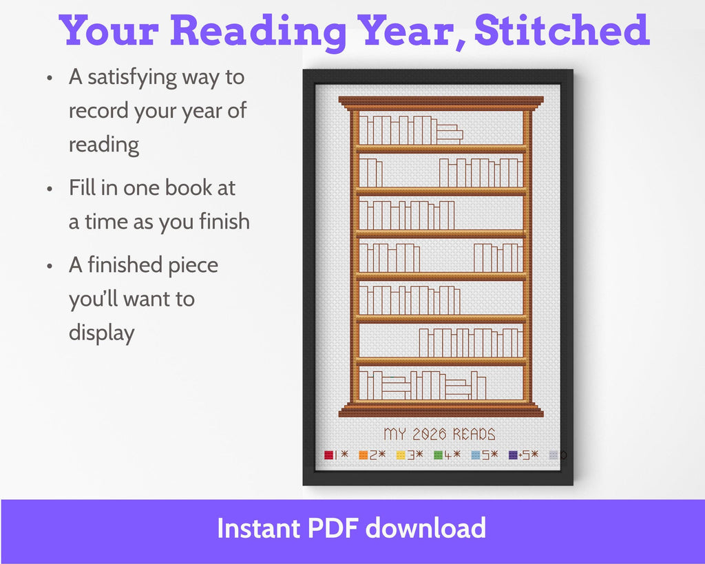 Cross Stitch Bookshelf Reading Tracker 100 Books Pattern