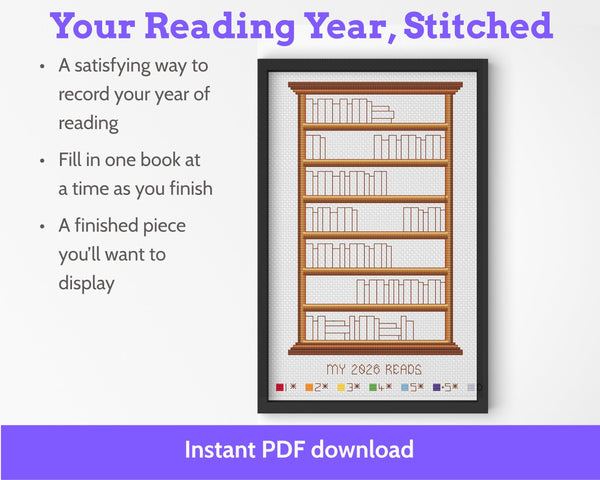Cross Stitch Bookshelf Reading Tracker 100 Books Pattern