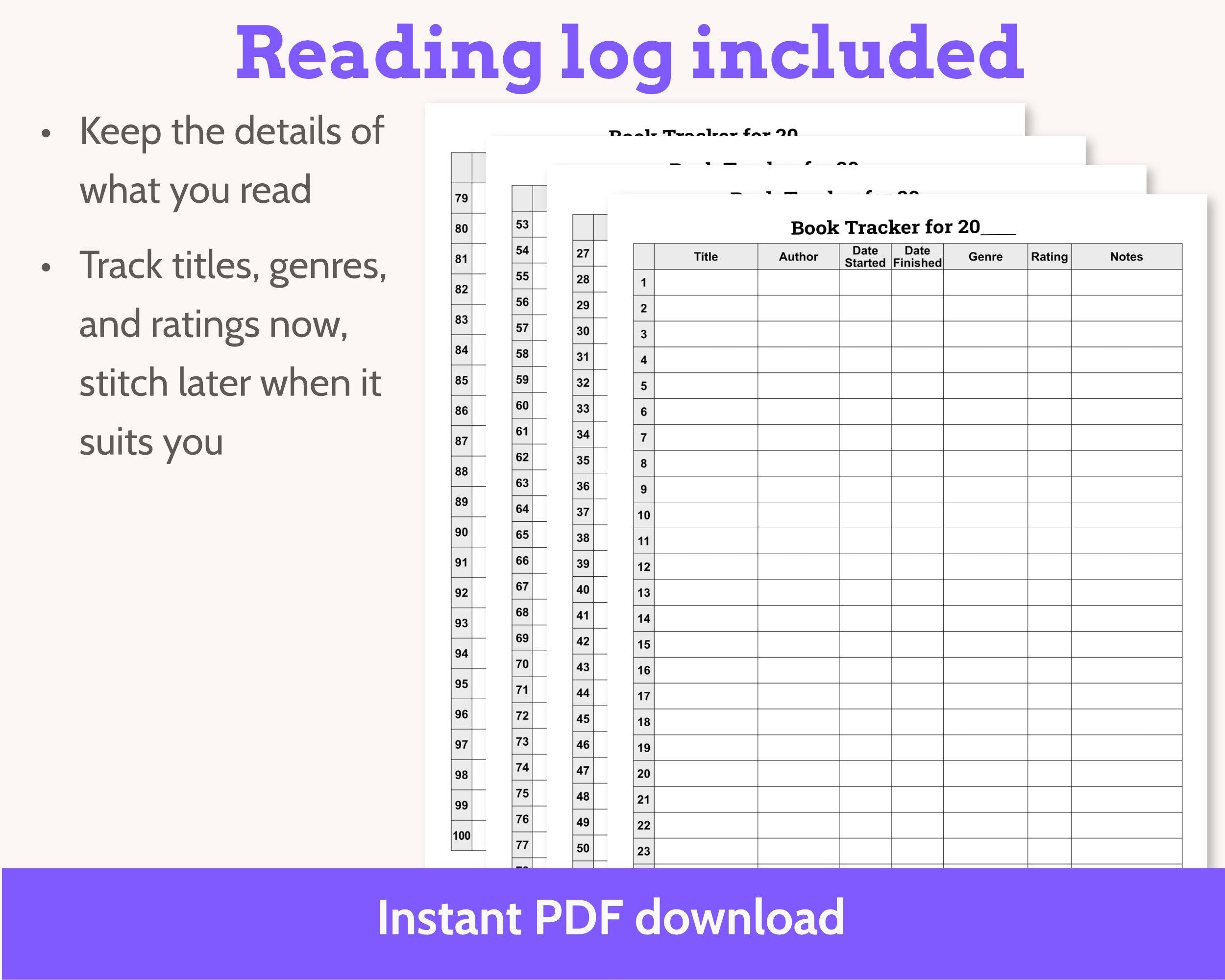 Cross Stitch Bookshelf Reading Tracker 100 Books Pattern