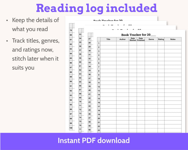 Cross Stitch Bookshelf Reading Tracker 100 Books Pattern
