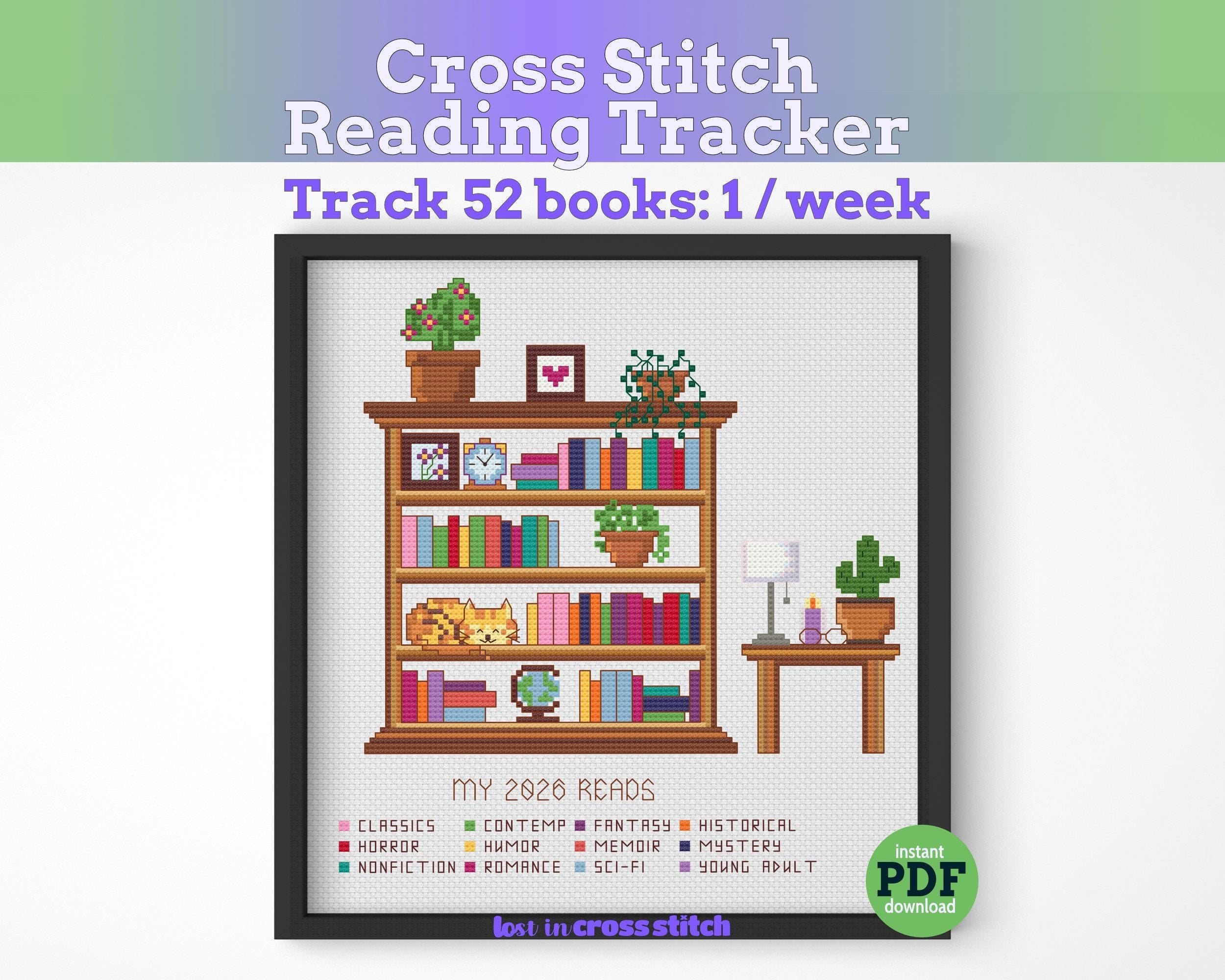 Cross Stitch Reading Tracker Pattern, 52 Books PDF Main image