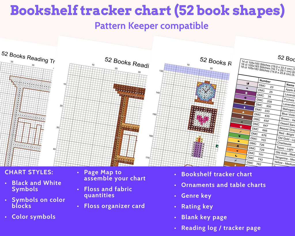 Cross Stitch Reading Tracker Pattern, 52 Books PDF