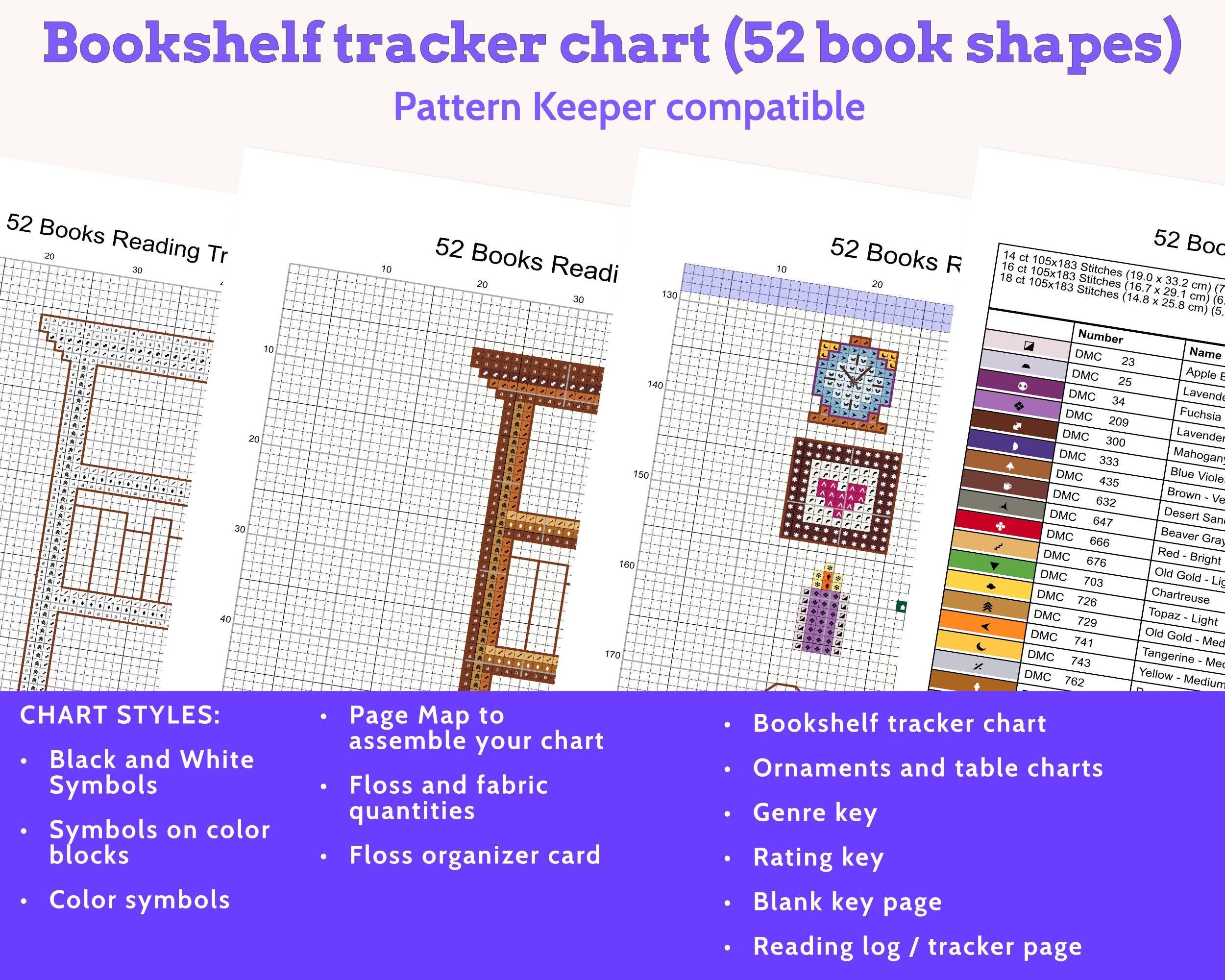 Cross Stitch Reading Tracker Pattern, 52 Books PDF