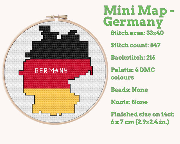 Germany Tiny flag map Digital Cross Stitch Pattern, PDF instant download
