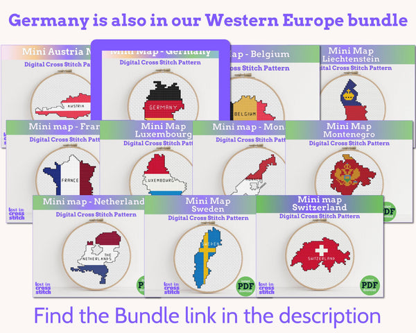 Germany Tiny flag map Digital Cross Stitch Pattern, PDF instant download