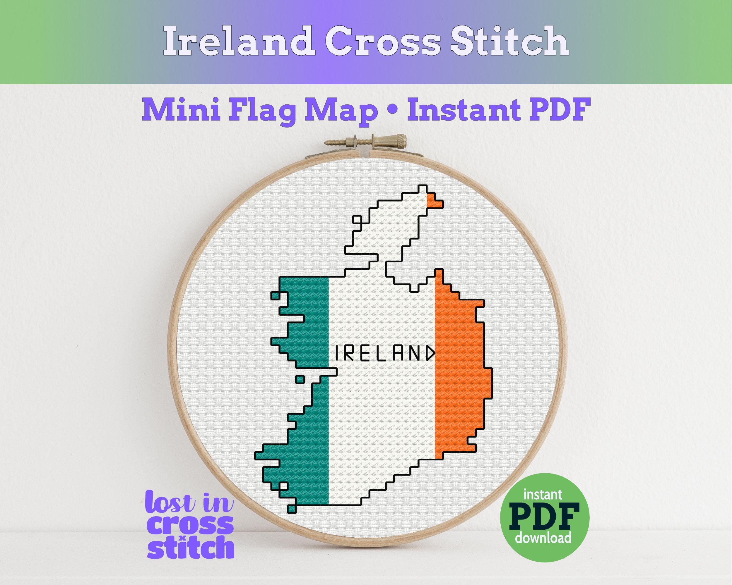 Ireland Cross Stitch Pattern: Tiny Flag Map Main image