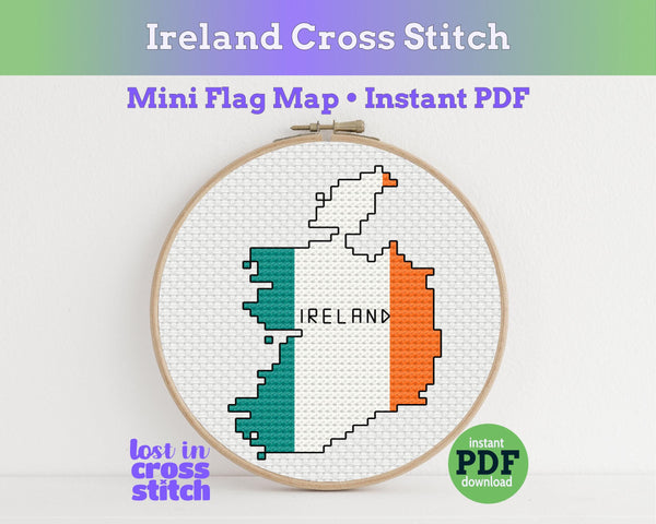 Ireland Cross Stitch Pattern: Tiny Flag Map
