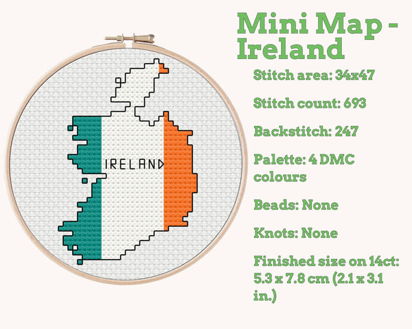 Ireland Cross Stitch Pattern: Tiny Flag Map