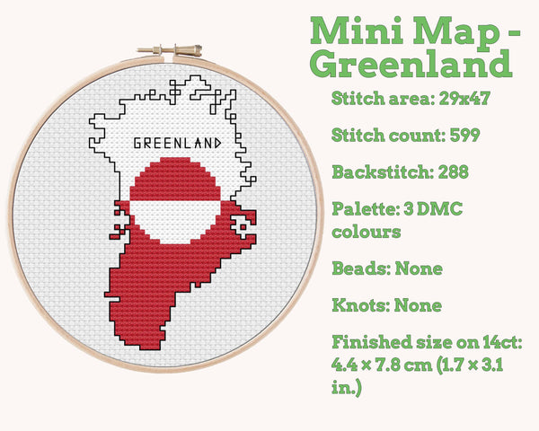 Greenland Cross Stitch Pattern: Mini Flag Map