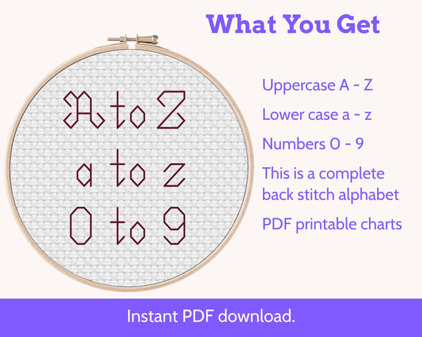 Small Backstitch Alphabet Cross Stitch Pattern