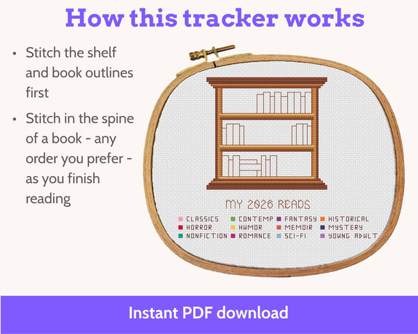 Cross Stitch Reading Tracker Pattern, 26 Books PDF