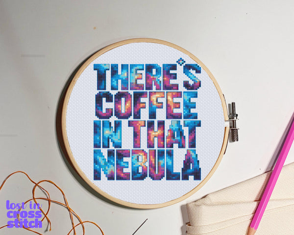 There's Coffee In That Nebula Cross Stitch Pattern, Star Trek Quote