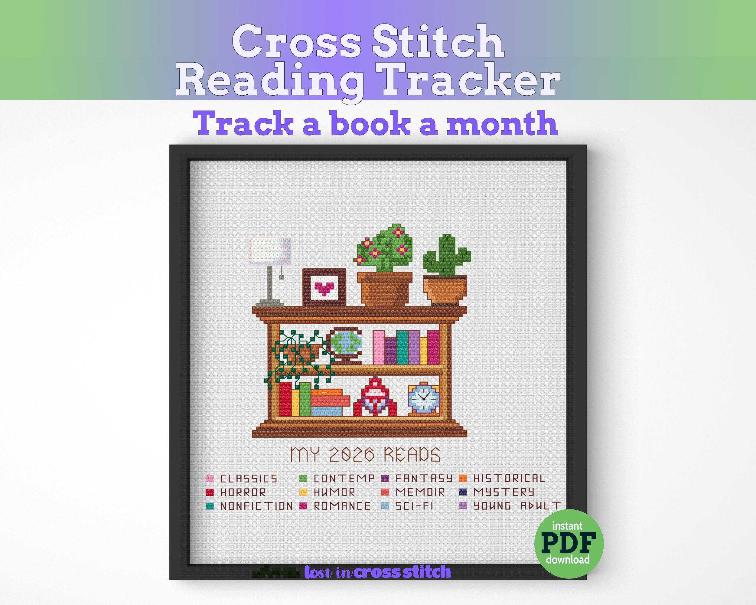Cross Stitch Reading Tracker Pattern, 12 Books PDF Main image
