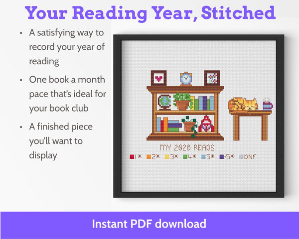 Cross Stitch Reading Tracker Pattern, 12 Books PDF