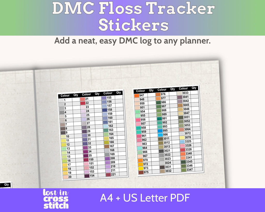 Cross Stitch DMC Floss Tracker Planner Stickers PDF