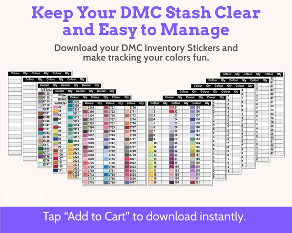 Cross Stitch DMC Number Order Floss Tracker Planner Stickers PDF