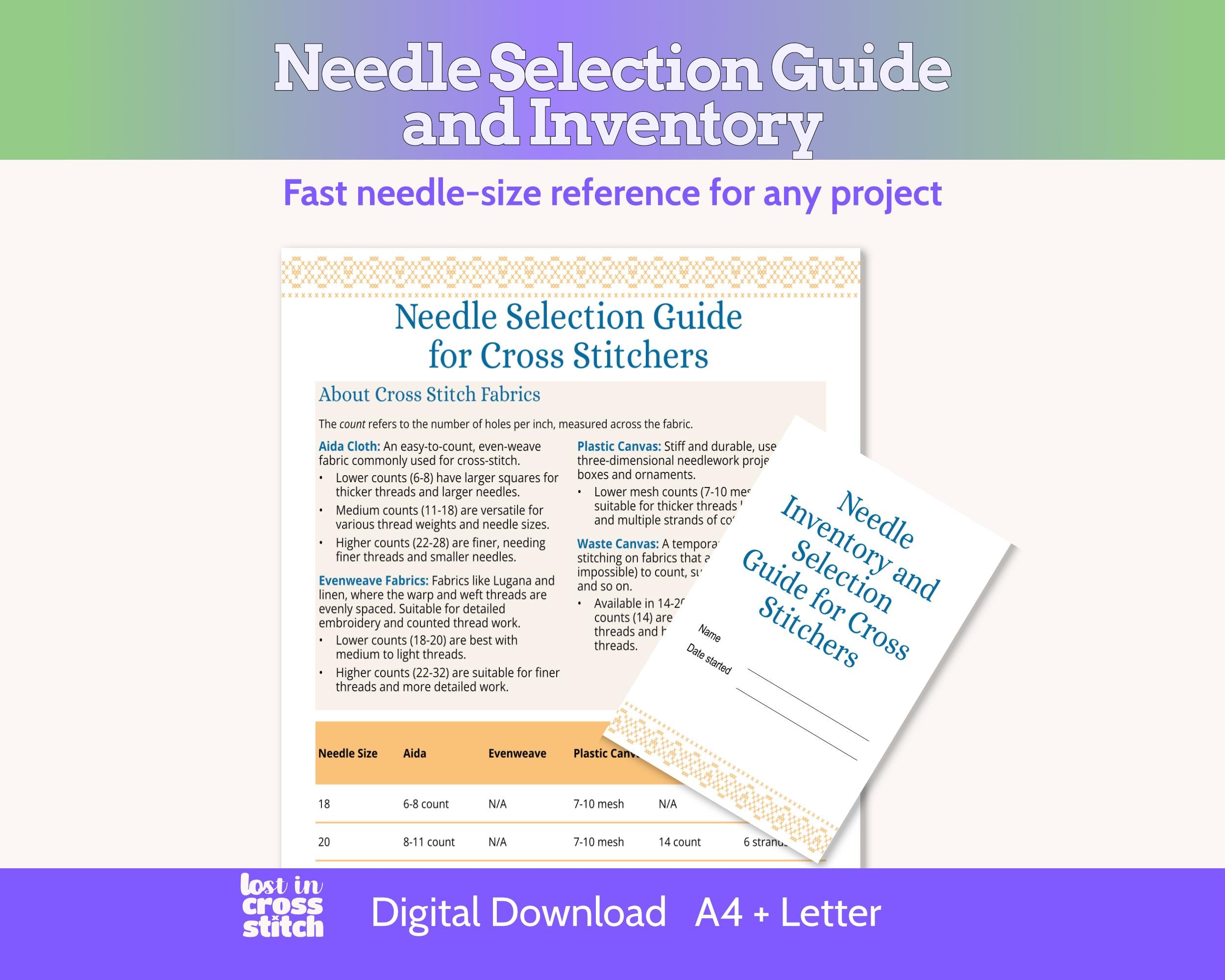 Cross Stitch Needle Inventory and Selection Chart PDF Main image
