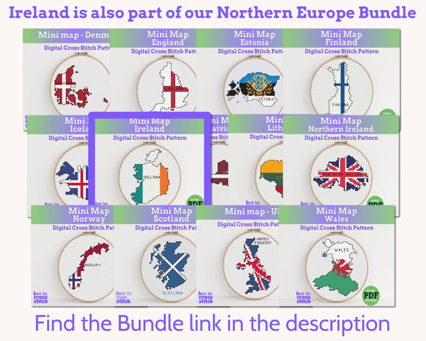 Ireland Cross Stitch Pattern: Tiny Flag Map