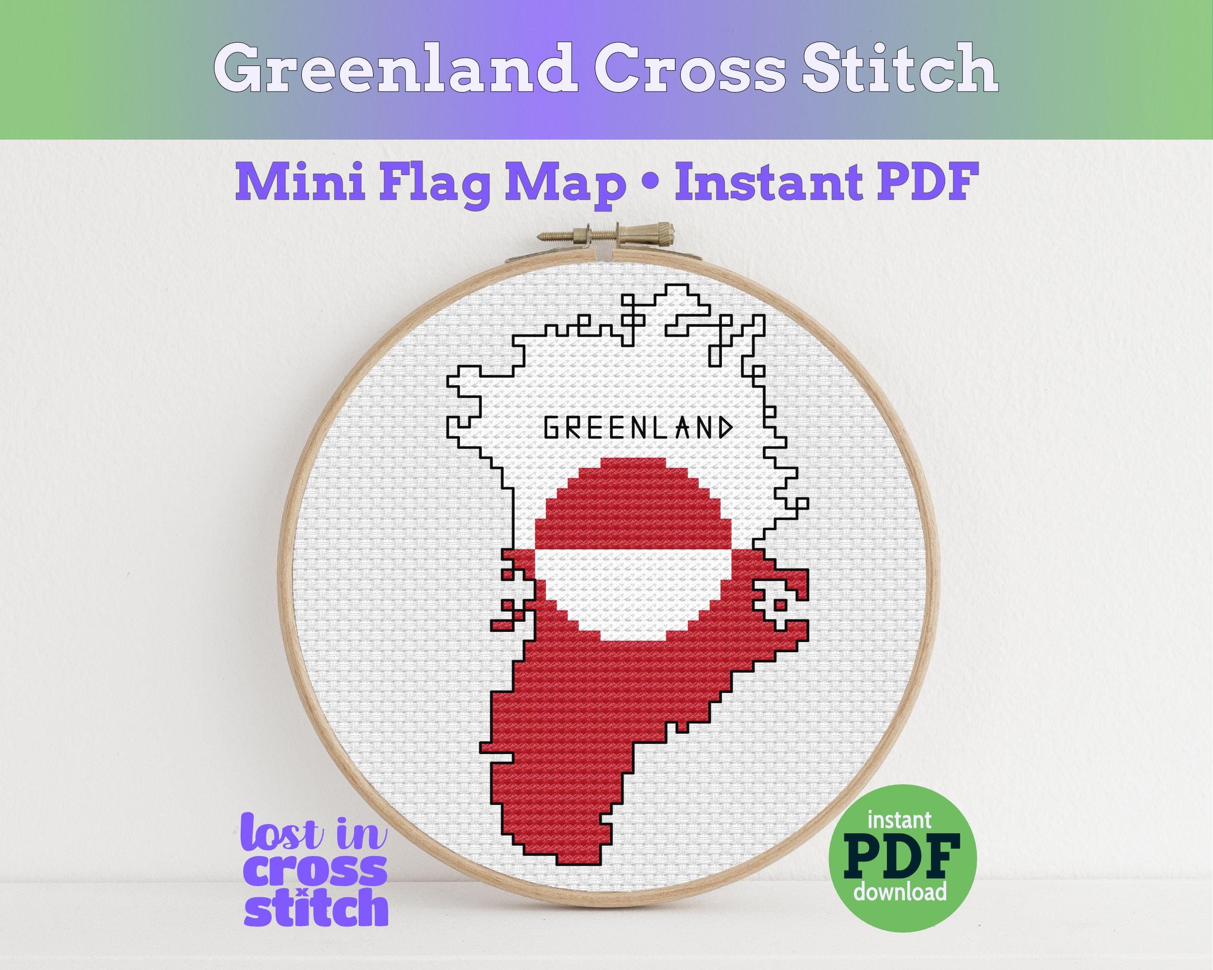 Greenland Cross Stitch Pattern: Mini Flag Map Main image