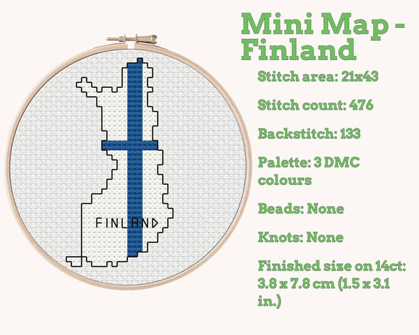 Finland Cross Stitch Pattern: Tiny Flag Map