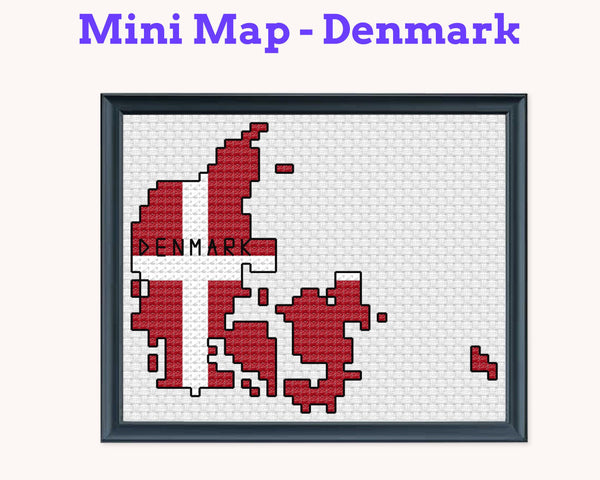 Denmark Cross Stitch Pattern: Tiny Flag Map